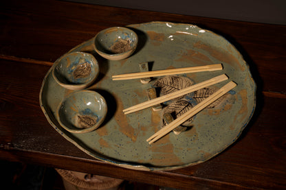 Ceramiczny zestaw do sushi z odciskami liści