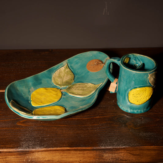 Zestaw ceramiczny „Cytrynowy Poranek” – kubek + talerz